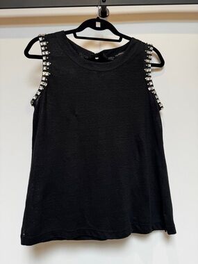 Generation Love Black Rhinestone Bejeweled Linen Sleeveless Top Small – Like New